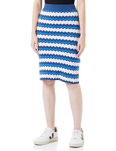 Jupe mi-longue en tricot bleu multicolore pour gommer les complexes avec style