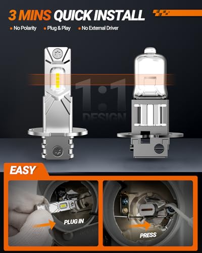 Image of SEALIGHT H3 LED Fog Light Bulb, 30000LM 800% Super Brighter, 1:1 Size Plug & Play H3 LED Bulb 6500K White, Pack of 2