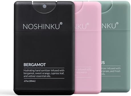 Noshinku - Refillable Hand Sanitizer Discovery 3-Pack, Travel Size Spray with Hydrating Botanical Oils, Natural Ingredients, All Natural Fragrances, Sugarcane Derived Alcohol, No Parabens, No Dyes
