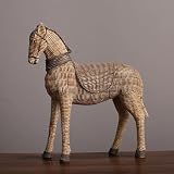 YKANYN Rustic Horse Statue, Unique Rattan-Style Decor for Office & Home - Hand-Painted Resin Sculpture - Gift for Horse Lover