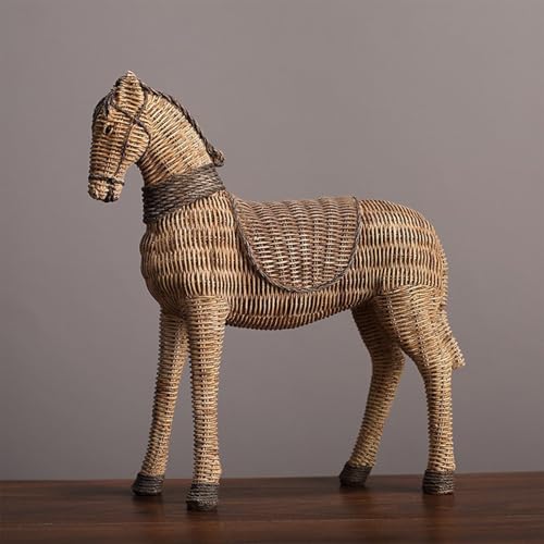 Estatua rústica de caballo en resina estilo rattán