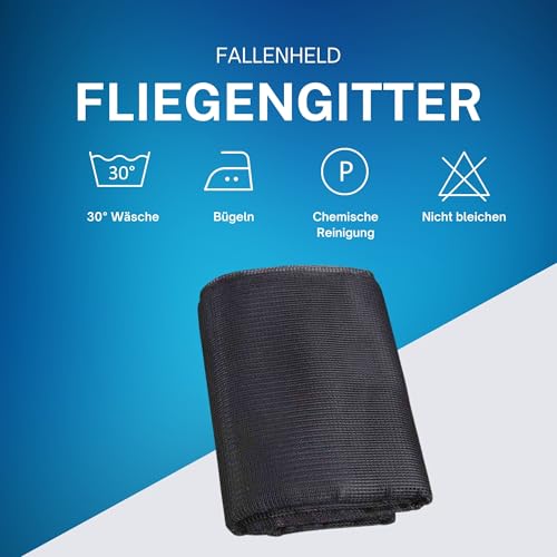 FALLENHELD Fliegengitter für Fenster 100x100 cm in Schwarz I Insektenschutz mit selbstklebendem Klettband I einfache Montage ohne Bohren