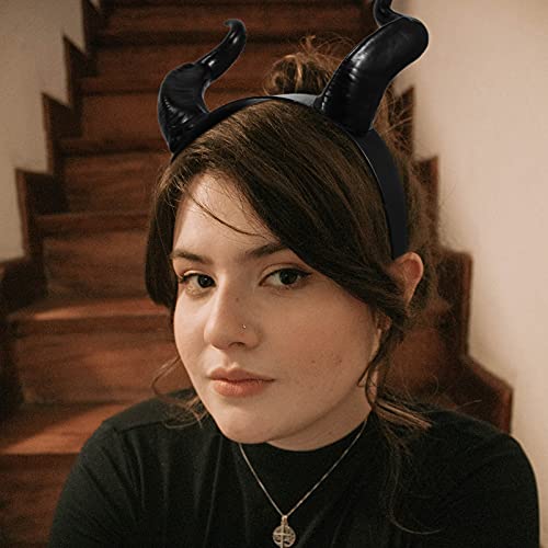 Beaupretty Horn Hair Hoop Black Devil Horns Headband Cosplay Horn Hair Band Christmas Easter Hair Hoop Ox Horn Hair Accessories For Dress Up Party Halloween #TOP7