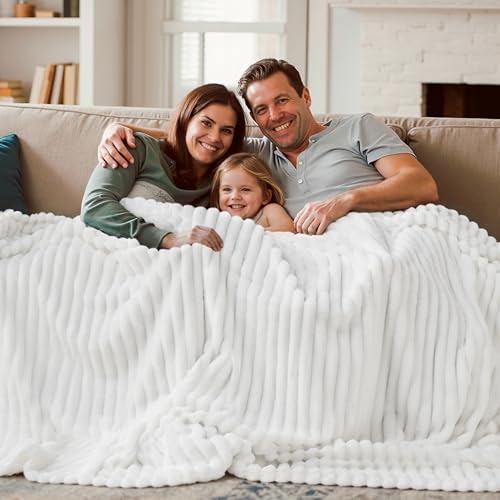 Joiedomi White Queen Size Blanket for Bed Soft & Warm White Fleece Blankets Gifts for Women Men Mom Cozy Cute Soft Cream White Throw 90x90 Inches