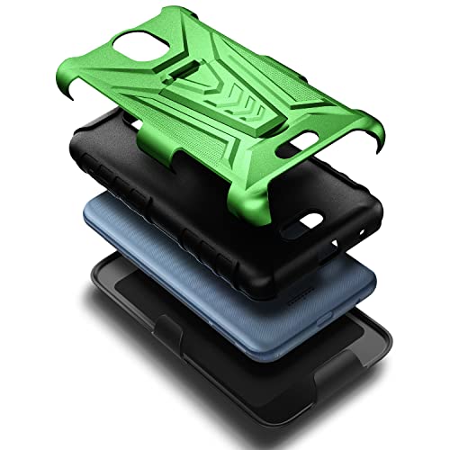 Nznd Case For At&T Calypso (U318Aa)/Cricket Vision 3 With Tempered Glass Screen Protector, Belt Clip Holster Kickstand Heavy Duty Armor Defender Shockproof Rugged Phone Case (Green) #TOP3