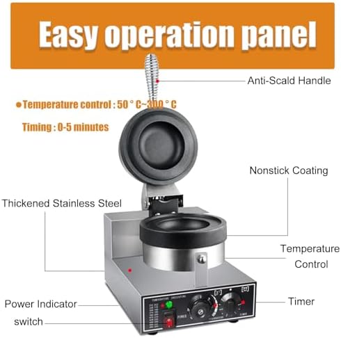 Electric Burger Maker Machine - Nonstick Waffle Maker with 50-300℃ Temperature Control, 180° Rotating, 0-5 Minutes Timer for Household & Commercial Use