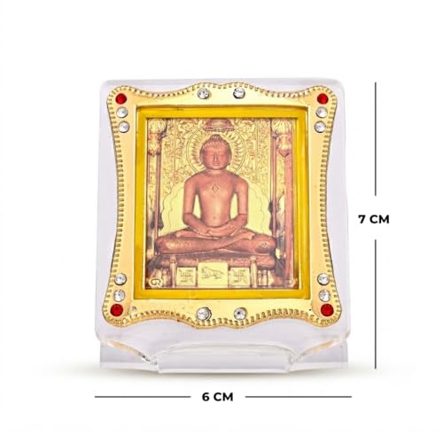 Image of Lord Jain Mahavir Swami Idol for Car Dashboard Showpiece Decor (Jain Namokar) Golden Foil (Plated