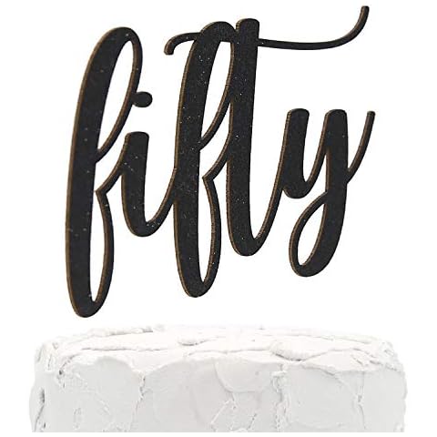 NANASUKO 50th Birthday Cake Topper - fifty - Double Sided Black glitter - Premium quality Made in USA Cover
