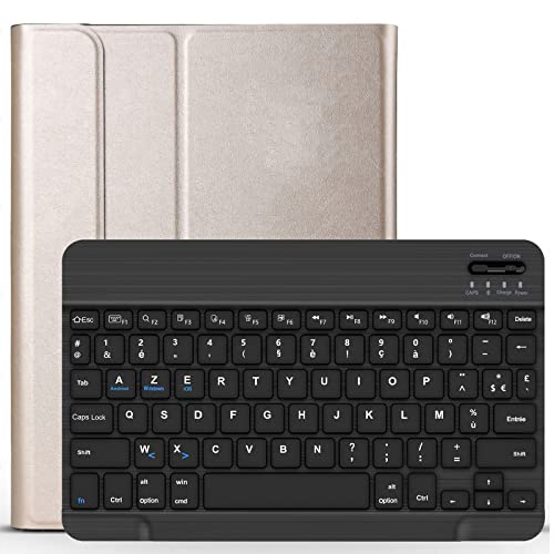 IPad Air 第5世代 (2022) / Air 第4世代 (2020) 10.9インチ用キーボードケース、AZERTYフランス語、Sペンホルダー付き磁気脱着式無線Bluetoothキーボード,金