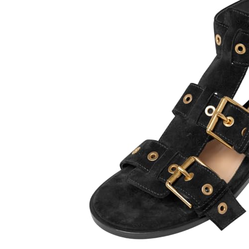 FSJ Women Open Toe Fisherman Gladiator Flat Sandal Three Buckle Strap Roman Studs Summer Casual Daily Shoes Size 4-16 US3