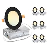 LVWIT 4 Inch 5CCT LED Recessed Lighting with Junction Box Black, 9W 800 Lumens Dimmable, IC Rated Retrofit Pot Lights LED, 6 Pack (2700K/ 3000K/ 3500K/ 4000K/ 5000K- 5CCT)