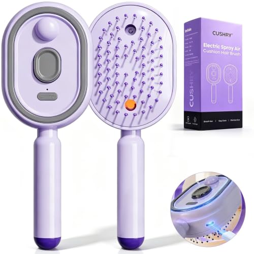 Electric Spray Air Cushion Massage Comb, 2026 Upgrade Electric Steam Hair Brush with Misting Detangling for Dry Frizzy Hair, Self-Cleaning Gloss Enhancing Care Brush for Women (Plum) image 2