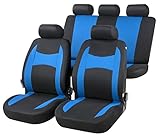 Walser Auto-Sitzbezug Fairmont, Universal-Sitzbezug Komplett-Set, PKW-Sitzbezüge, 2 Vordersitzbezüge, 1 Rücksitzbankbezug schwarz/blau