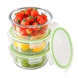 Round Glass Food Storage Containers-3 pack(32 oz)， Airtight with Snap Locking Vented Lids Meal Prep Containers-Microwave & Freezer Safe,BPA-FREE