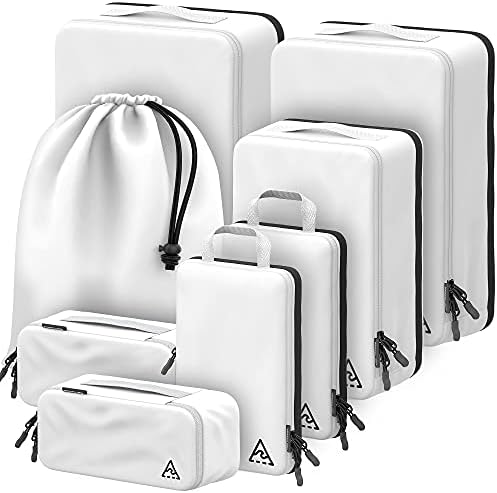 8 Piece Deluxe Set Compression Packing Cubes for Travel with HybridMax Double Capacity Design, Large & Small, Carry On Suitcase Organizer Bags Set Travel Bags Organizer Luggage Organizers Suitcases