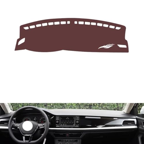 Leather Dash Board Cover mat Compatible with VW Lavida Plus 2018-2022 ，Anti-Glare and dust Protector(Brown)