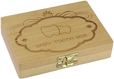 GIVBRO Wooden Baby Teeth Box Teeth Keepsake Box Tooth Collection Storage Souvenir Box Milk Teeth Organizer Holder for Baby Girl Boy, 1pcs