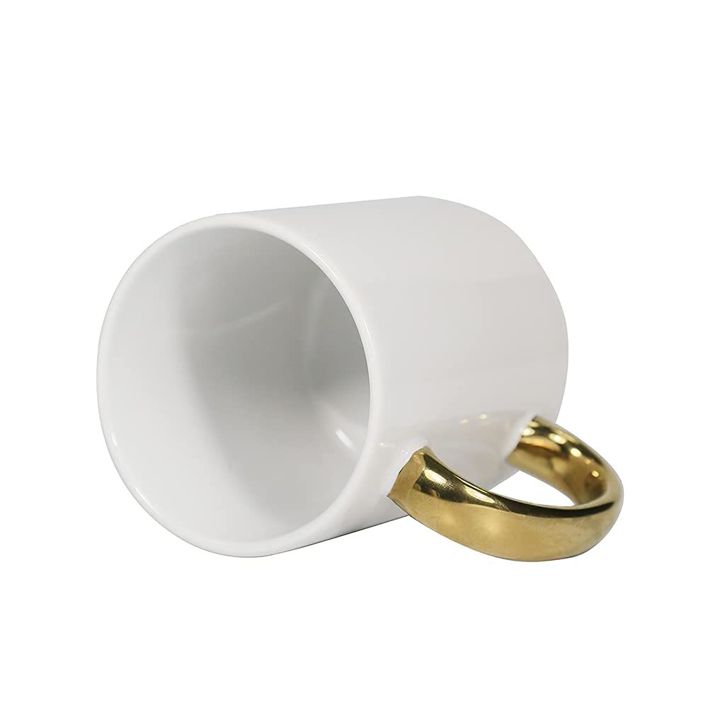 MR.R 6 Set Grado AAA Sublimazione Vuoti Lavastoviglie Tazze da caffè in ceramica bianca con manici dorati Tazza classica da 11 once per latte Tè Cola Acqua