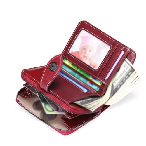 Leather Women's Short Purse Two-fold Women's Zipper Vintage Oil Waxed Cowhide Money Clip4