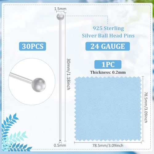 BENECREAT 30Pcs 925 Sterling Silver Head Ball Pins - Image 2