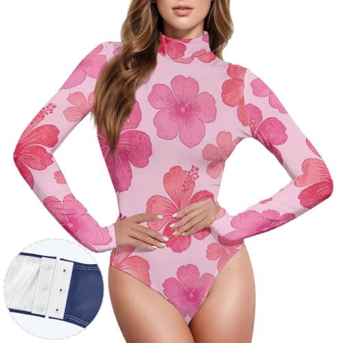 Body de manga larga para mujer GuoChe con cuello alto falso y estampado de flores tropicales 2