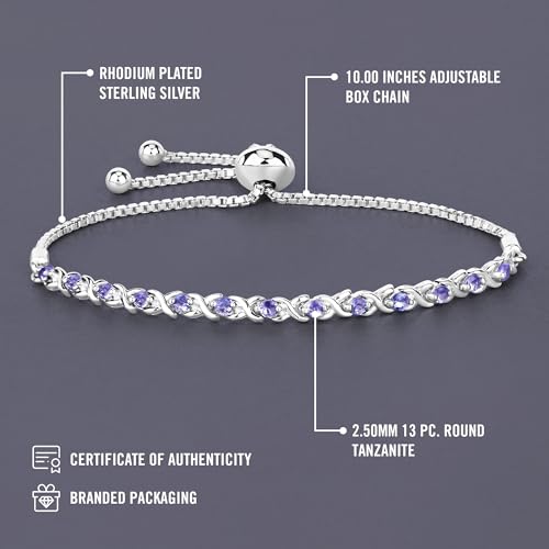 Tanzanite Bracelet, Natural Tanzanite Round Bolo Bracelet in .925 Sterling Silver, December Birthstone, Silver Tanzanite Bracelet (Adjustable Up to 10 Inch) for Women2