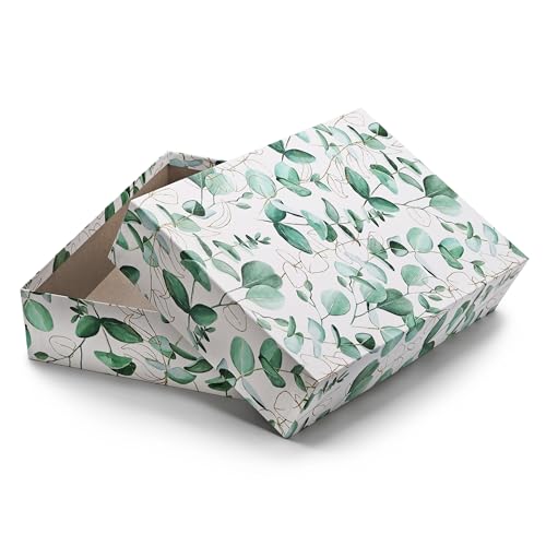 Hochwertige Aufbewahrungs- und Geschenkboxen - 1 Stück - DIN A4 - Motiv Eukalyptus-Zweige bezogen - 302 x 213 x 70 mm