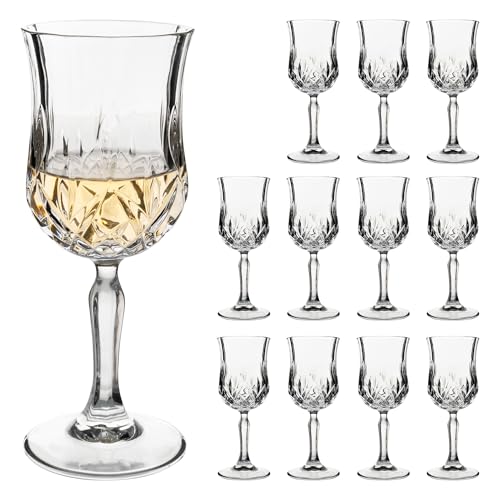 YARYOUNG Wine Glasses Set of 12, 7.5Oz Crystal Clear Cordial Glasses with Stem, Vintage Embossed Cordial Glasses, Goblet Glassware for Wine, Whiskey, Liqueur, Perfect for Party, Wedding, Anniversary