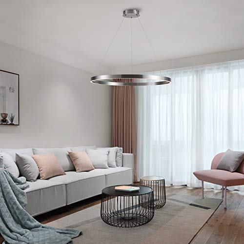 Image of MADEM 31.5'' LED Modern Chandelier 1-Ring Circular Dimmable Pendant Light | Flush Mount Pendant Lighting Adjustable for Living Room Dining Room, Bedroom, 3000K Warm White, Brush Nickel