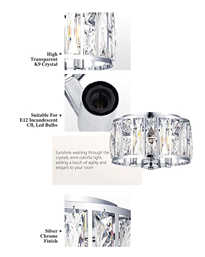 Coyilap Chrome Flush Mount Ceiling Light, 3 Lights Close To Ceiling Light Fixtures, Crystal Ceiling Light For Kitchen, Bedroom, Hallway, Xdd005-3-Ch #TOP4