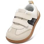STQ KIDS Boys Girls Trainers Toddler Wide Toe Box School Shoes Zero Drop Baby Barefoot First Walking Shoe Lightweight Non Slip Running Tennis Sneaker Beige White 4 UK Infant