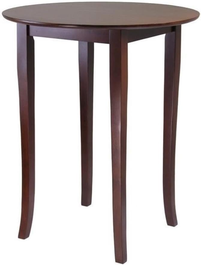 Pemberly Row Round Solid Wood Pub Table, Antique Walnut Finish, 33.66 in Diameter x 38.98 in Height, Flared Legs, Fits Up to 4 Chairs, Compact Dining or Bar Table for Home or Game Room Use