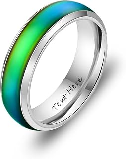 ZKXXJ Custom Mood Ring for Men Women,Personalized Temperature Sensative Rings Name Engraved Finger Band Stainless Steel Color Changing Anniversary Wedding Band for Him Her Lover,Size 5-13
