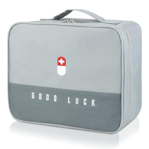 GAUENEEN First Aid Bag Empty, Multifunction Emergency Medicine Storage Bag for Outdoor Camping Hiking Travel Emergency (Grey)