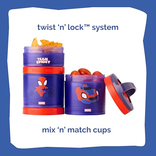 Image of Whiskware Spider-Man Team Spidey Stackable Snack Containers for Babies, Kids, and Toddlers, 3 Stackable Snack Cups for School or Travel, Cupholder Friendly, Peter Parker