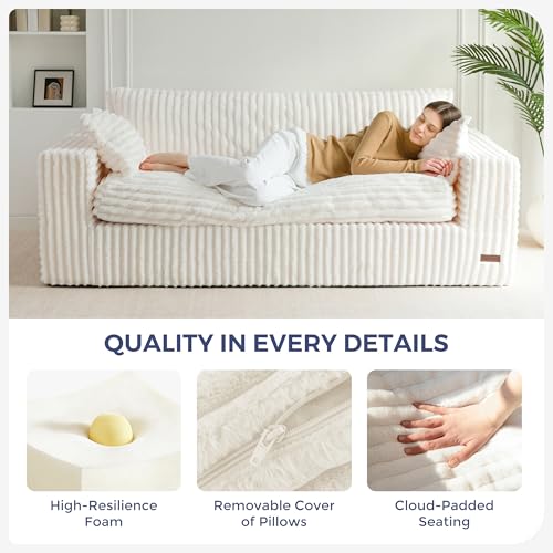 Image of MAXYOYO 76 inch Bean Bag Sofa Couch, Loveseat Boneless Couch in a Box, Upholstered Small Mini Sofa for Living Room Bedroom Office Apartment, No Assembly, Beige