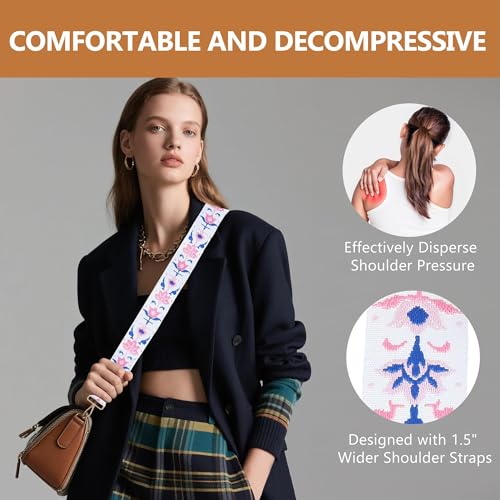 Image of Purse Strap, Adjustable Embroidery Flower 2 Inch Wide Purse Straps Replacement Crossbody for Women