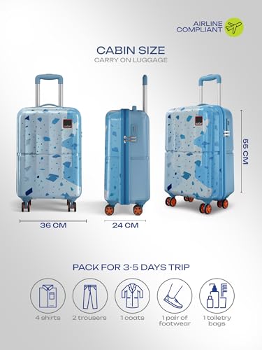 Image of Safari Tazzo 8 Wheels 55cm Cabin Size Trolley Bag, Hard Case Polycarbonate, 360º Wheeling Small Carry-on Luggage, Suitcase for Travel, Trolley Bags for Travel, Printed