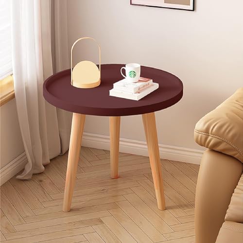 Image of Small Round Coffee Table, Modern Side Table with 3 Stable Legs, Multifunctional Sofa Side Table for Balcony Office (Brown)