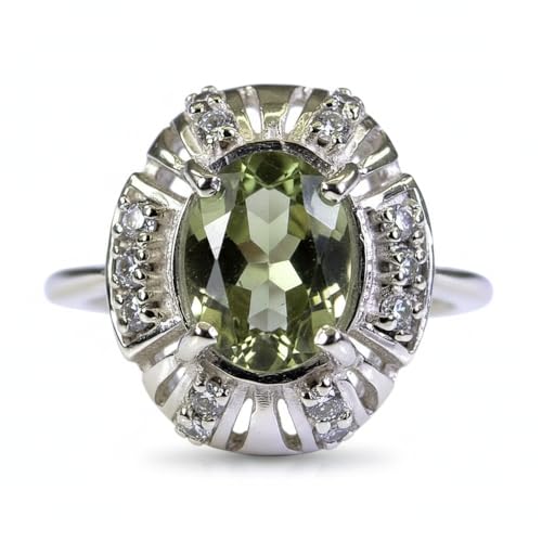 Bague de fiançailles halo en améthyste verte et argent massif précieux
