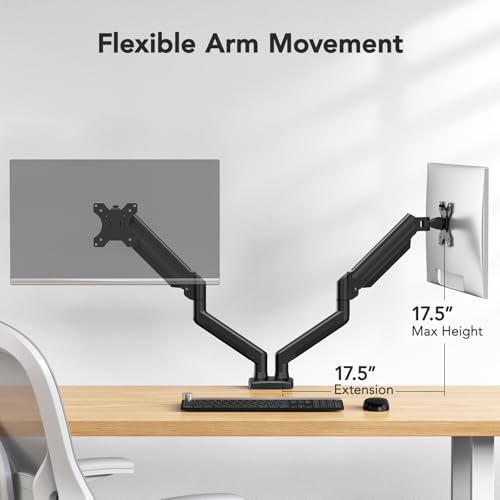 Image of HUANUO Dual Monitor Mount for 2 Monitors up to 32 inches, Each Arm Holds Max 22lbs, Dual Monitor Stand with Advanced System, Height-Adjustable /Tilt /Swivel /Rotate, VESA Standard 75mm or 100mm