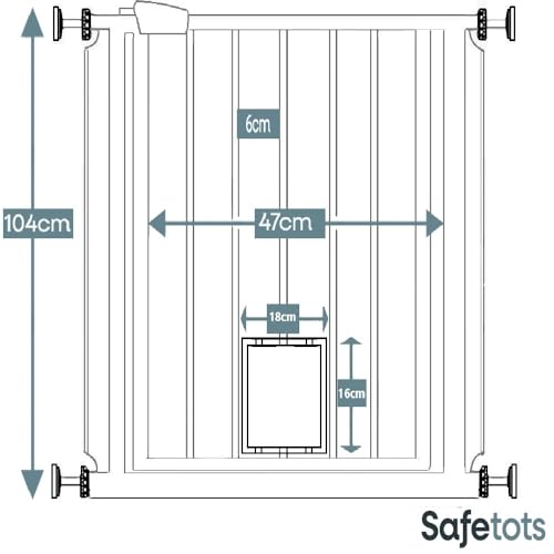 Bettacare Haustiergitter mit Verriegelbarer Katzenklappe, 75cm - 84cm, Weiß, 104cm in der Höhe, Extra Hohes Haustier Sicherheitsgitter mit Katzenklappe, Einfache Installation