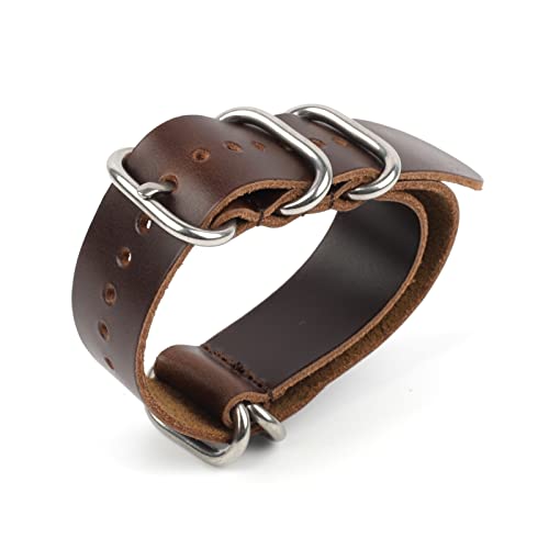 Onthelevel Crazy Horse Oiled Leather Strap - 5-Ring Genuine Leather Watch Band One-Piece Military Watch Straps For Men & Women - 18Mm, 20Mm, 22Mm #TOP16