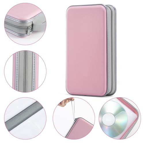 DVSICK DVD Case, 96 Capacity Plastic CD Holder Case Portable Travel Protective Zipper DVD Case Holder For Car Storage Wallet Bag(light pink) - Image 2