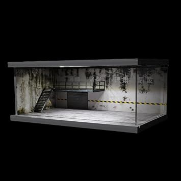 1:64 Diorama Garage Model, LED Lighting Parking Lot Scene Display Case, Diecast Model Car Display Storage, Car Display Box With Acylic Cover, Building Model Garage Set (FC-04)