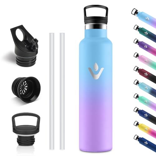 Vikastar Borraccia Termica, 1L Senza BPA, Borraccia Termica 1 Litro, a Prova di Perdite, Thermos per Bevande Calde, Acciaio Inox, Bottiglia Termica per Adulto, Palestra, Ciclismo, Blu Cielo & Viola
