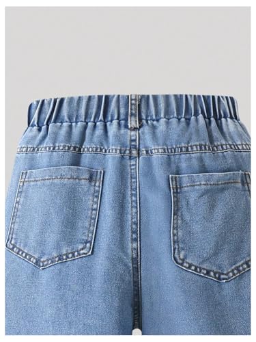 Verdusa Girl's Kawaii Bow Tie Denim Pants Elastic Waist Wide Leg Baggy Jeans4