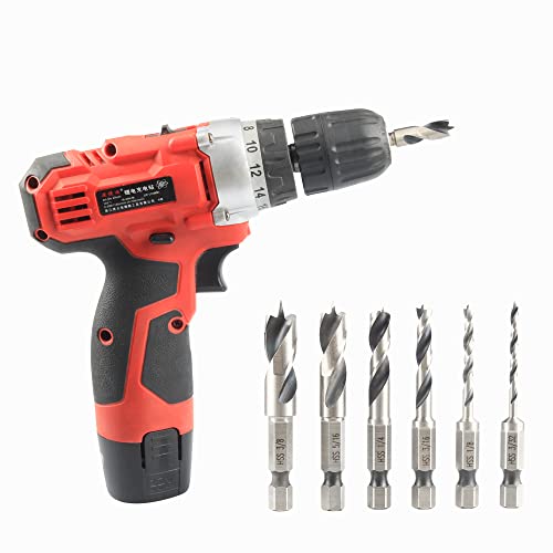 Eyech 6Pcs Brad Point Drill Bits Stubby Drill Bit Set For Wood |Spiral Twist Bit 1/4" Quick Change Hex Shank | 4241 High Speed Steel | For Quick Change Chucks And Drives #TOP6