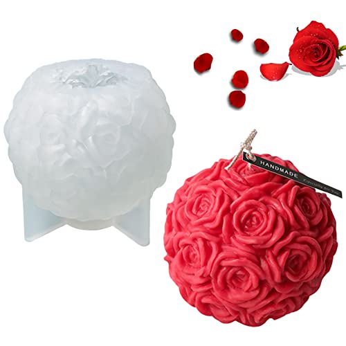 Large Rose Ball Candle Molds 3D Rose Flowers Silicone Mould Valentine's Day Resin Casting Mold For Diy Candle Making Homemade Soap Polymer Clay Craft Plaster #TOP2