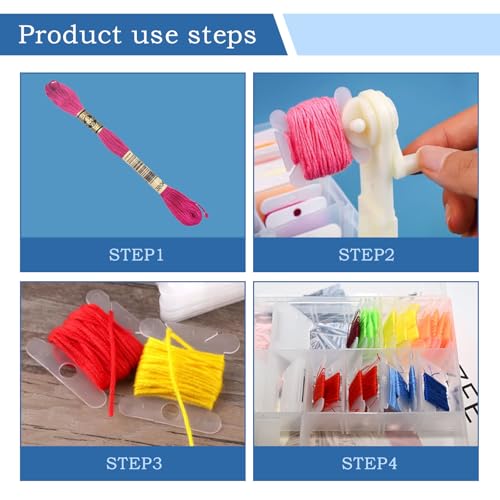 Embroidery Floss Organizer with 24 Compartments - Cross Stitch Thread Storage Box Includes 100 Plastic Bobbins, Stickers, Bobbin Winder for DIY Sewing Crafts - Thumbnail 4